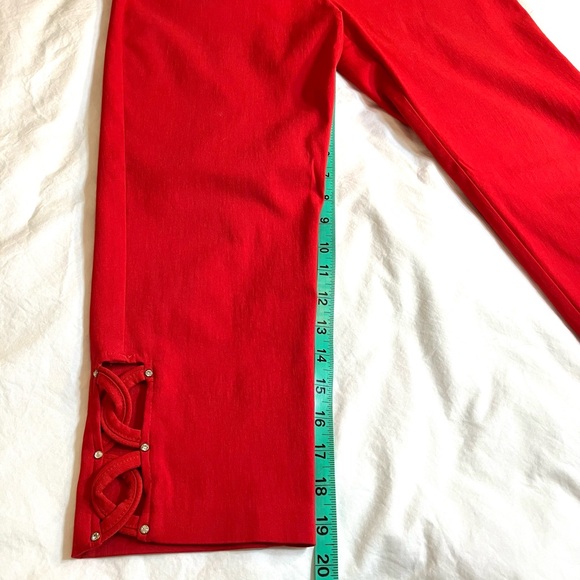 Red cropped pants w/ rhinestone & cutout side hemline accents, Attire NY size 6 - Picture 8 of 14